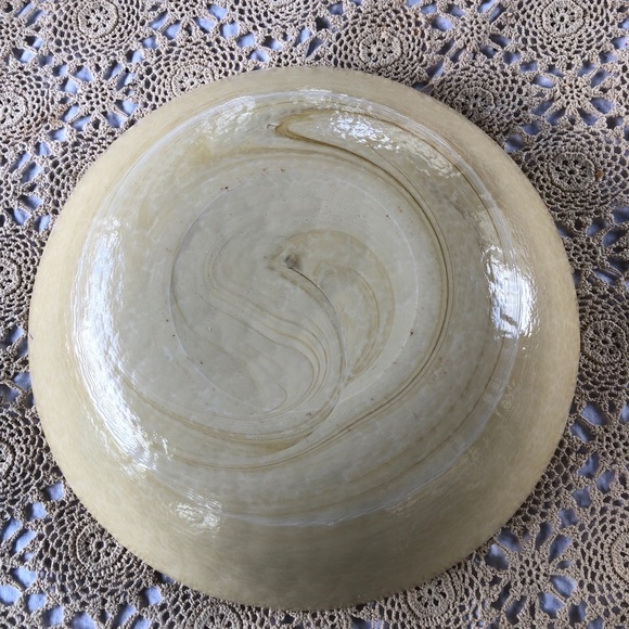 Murino Large Glass Hand Blown Dish Pearlescent Beige Centre Piece 16” Round - Picture 5 of 8